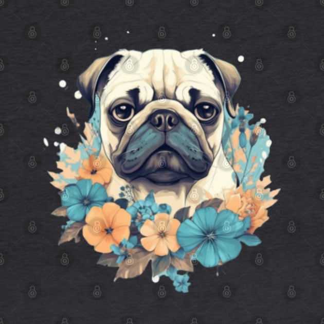 Floral Pug Portrait: Vintage Delights by blackjackdavey